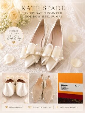 kate spade Ivory Satin Pointed Toe Bow Heel Pumps